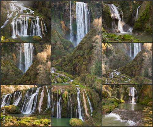 Collage della cascata delle Marmore in Umbria, Italia.
