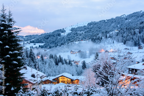 Winter evening in french alp valley