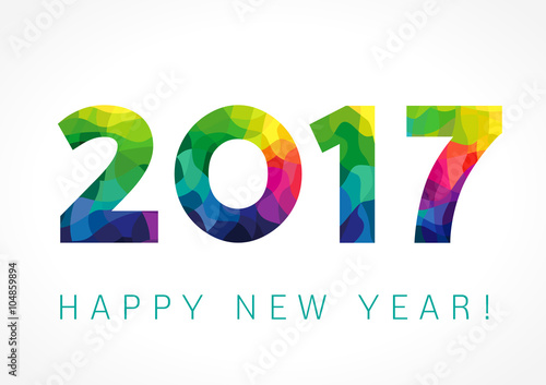 2017 new year color card. Happy holidays card with color facet figures 2017 and greeting text