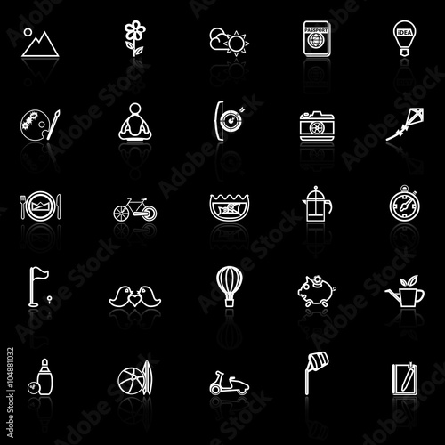 Slow life activity line icons with reflect on black