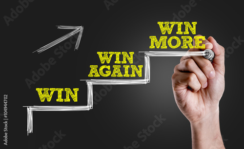 Hand writing the text: Win - Win Again - Win More