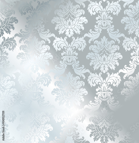 Vector baroque seamless damask silver texture. Luxury gray floral pattern for wrapping paper, background or wallpaper.