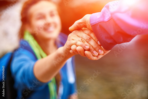 hiker woman getting help