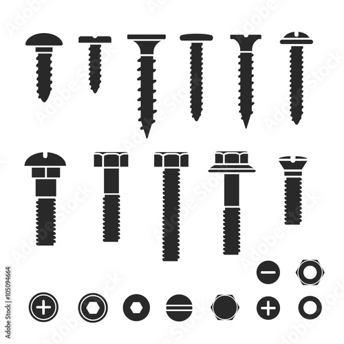 Silhouettes of wall bolts, nuts and screws