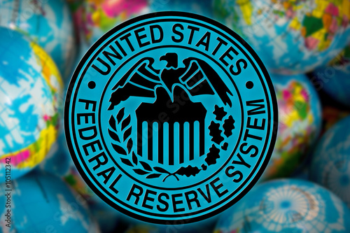 United States Federal Reserve System symbol (FED) on the globe b