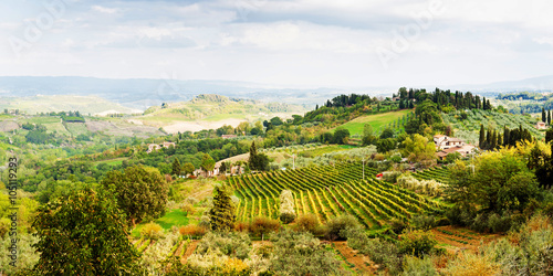 Beautiful scenic view of rolling hillside in Tuscany region of I