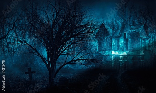 scary house in mysterious horror forest 