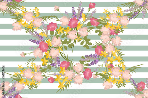 Floral Lavender Carnation St. John's wort background vector illustration