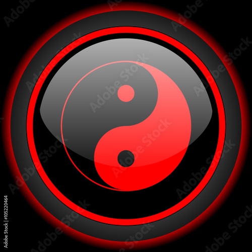 ying yang black and red glossy internet icon on black background