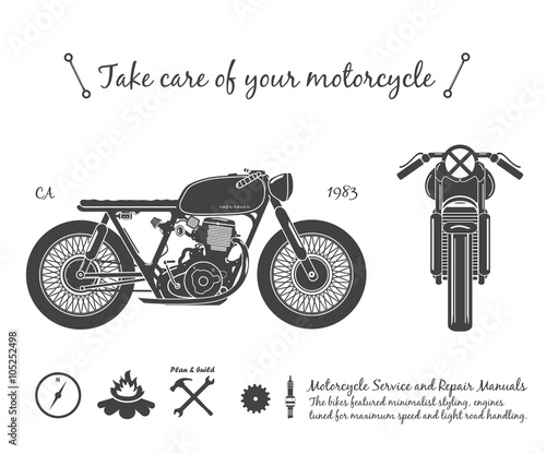 Vintage motorcycle infographic. Cafe racer theme. 