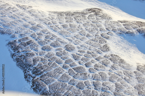 Tundra landscape in winter, aerial view