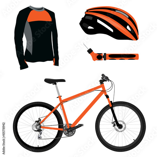 Bicycle, helmet, pump and shirt