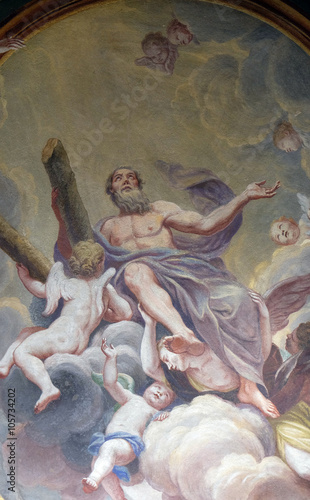 Saint Andrew the Apostle, fresco on the ceiling of the Cathedral of St Nicholas in Ljubljana, Slovenia