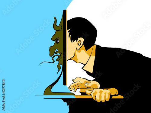 Internet troll sitting at the computer