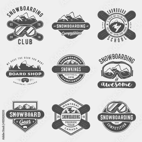 vector set of snowboarding logos, emblems and design elements