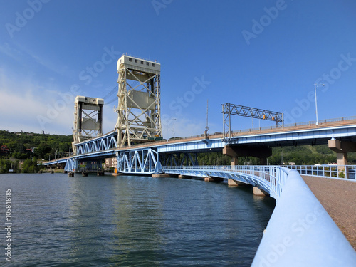 Houghton, Michigan drawbridge across river - landscape color photo