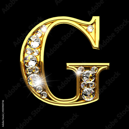 g isolated golden letters with diamonds on black