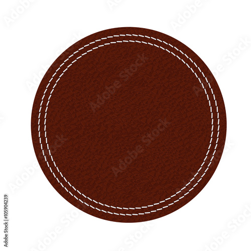 Leather label. Brown shield with stitch