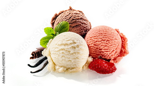 Three single servings of colorful frozen dessert