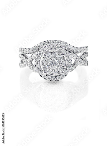 Bridal Set of multi diamond engagement and wedding ring that fits together.