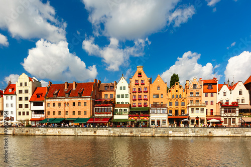 Panorama of Old Town, Dlugie Pobrzeze and Motlawa River, Gdansk, Poland