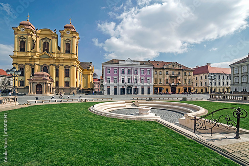  View of one part at Union Square in Timisoara, Romania, with ol