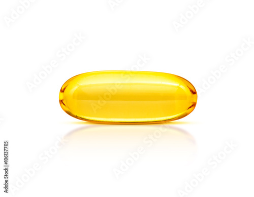 Fish oil supplement capsule isolated on white background