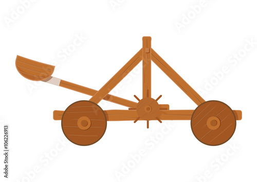 old medieval wooden catapult shooting stones vector illustration . catapult on white background. catapult isolated vector.