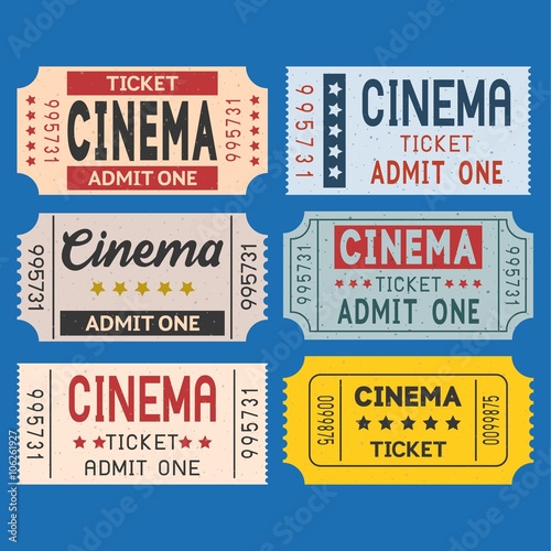 Vector cinema ticket in retro style set
