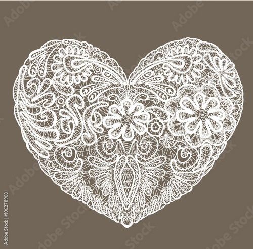 Heart shape is made of lace doily, element for Valentines Day or