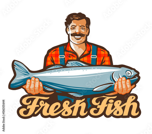 fresh fish vector logo. fishing, angling or fisherman, fisher, angler icon