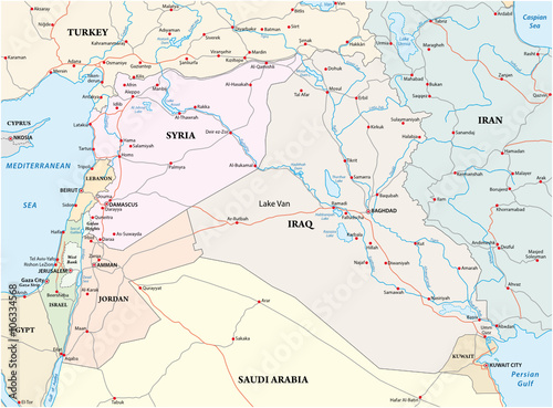 administrative, political and road map of the middle east