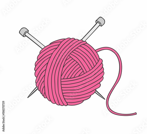 Ball of yarn and needles isolated on white background