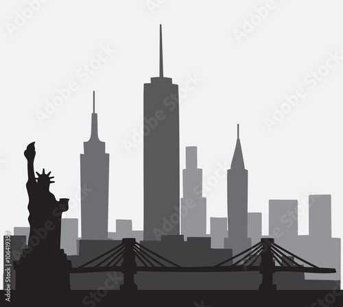 Free hand sketch of New York City skyline. Vector illustration eps 10.