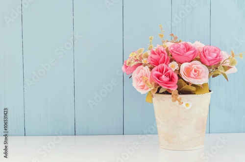 Pastel Artificial Pink Rose in flower pot