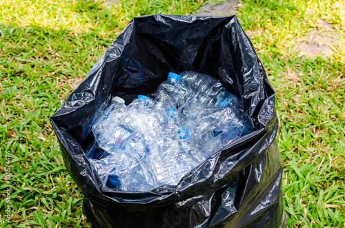 Smashed plastic water bottle for recycle