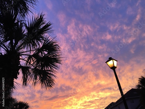 Brilliant sunset in a Florida neighborhood. 