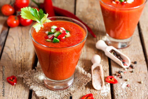 Tomato soup gazpacho in a glass