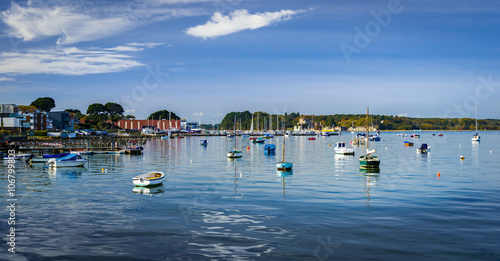 Boats in Poole Harbour in Dorset, looking out to Brownsea Island