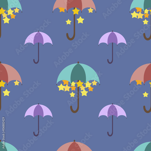 Stars are hidden under a bright umbrella, seamless pattern