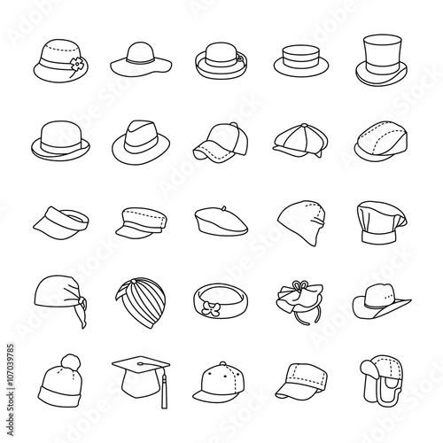 Hats outlines vector icons