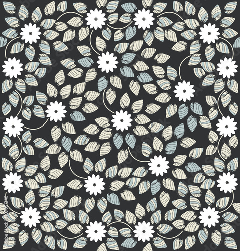 Seamless pattern wth cute small flowers and leaves