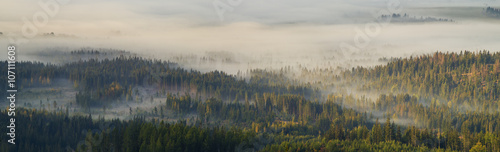 Dolina górska spowita poranną mgłą