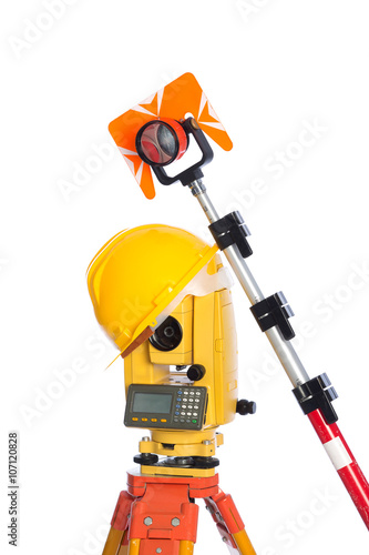 surveyor equipment optical level in white background