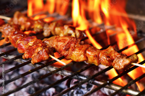 meat skewers in a barbecue