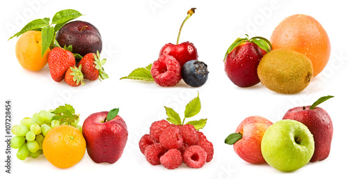mixed tasty fruit composition set isolated on white