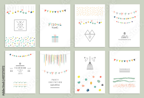 Collection of hand drawn party cards and invitations.