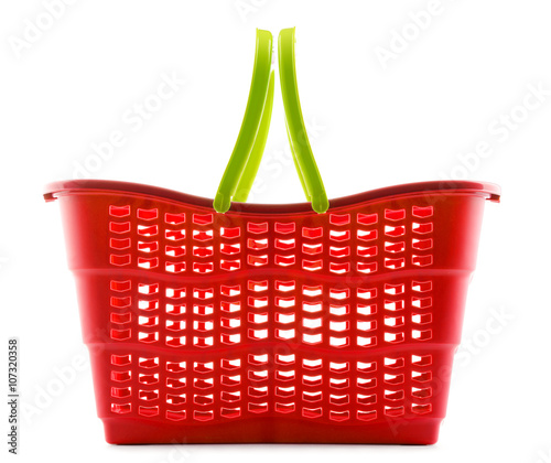 Empty plastic shopping basket isolated on white