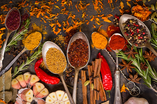 Set of various aromatic colorful spices