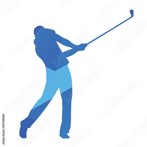 Golf player, golf swing, blue abstract vector silhouette